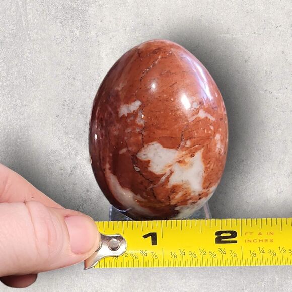 Red Brecciated Jasper Egg Crystal 35x45mm Healing Stone Decor w/ Stand - Picture 6 of 7